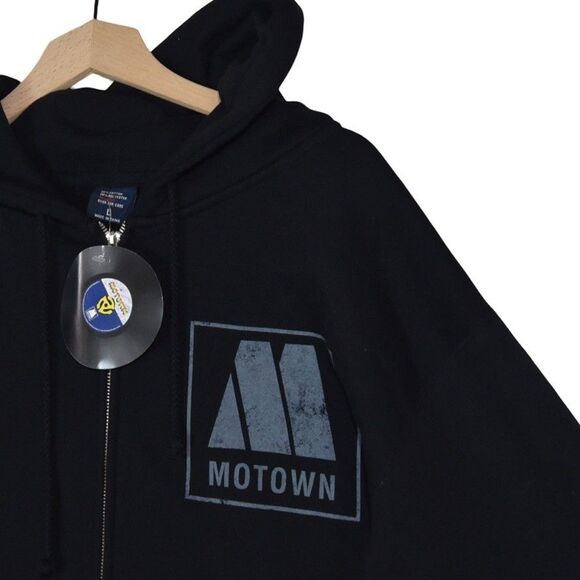 NWT Motown Records Hoodie Zip Black L Retro Music Streewear Band Sweater - Picture 3 of 5